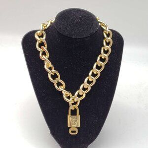 Authentic Louis Vuitton Lock and Key Gold Color with Gold Plated Chain Necklace